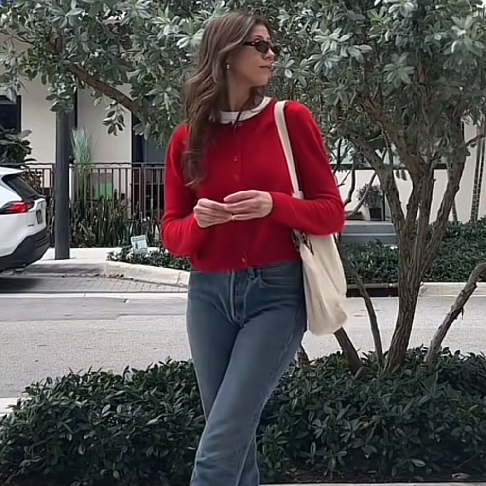 Reformation Clara Cashmere Crew Cardigan in Cherry